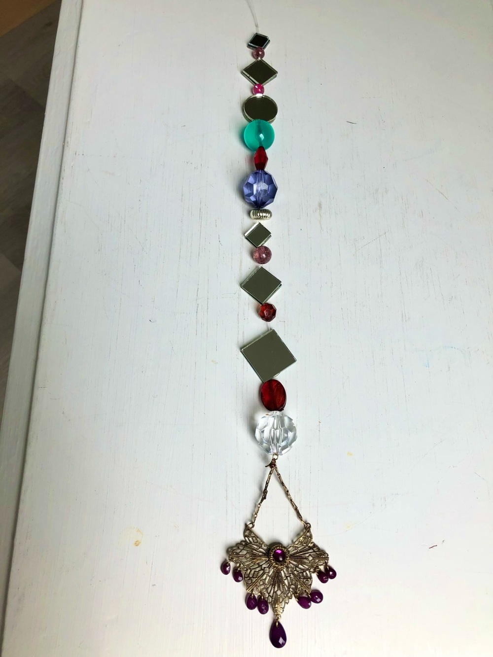 Vintage Jewelry Charm Beaded Mirror Suncatcher